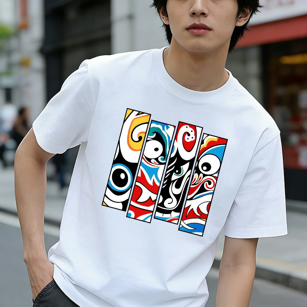 Rakuten - Tシャツ メンズ 半袖 100％コットン カラフルな抽象的な顔のデザインパターン グラフィックプリント おもしろいTシャツ カジュアルTシャツ ティーシャツ 春 夏 男子 中学生 通気性 速乾 吸汗発散 丸首 アウトドア ストレッチ ギフト プレゼント