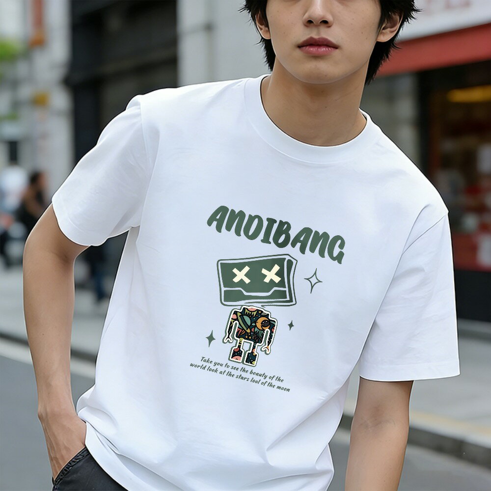 樂天商城 - Tシャツ メンズ 半袖 100％コットン ロボット グラフィックプリント おもしろいTシャツ カジュアルTシャツ ティーシャツ 春 夏 男子 中学生 通気性 速乾 吸汗発散 丸首 アウトドア ストレッチ ギフト プレゼント