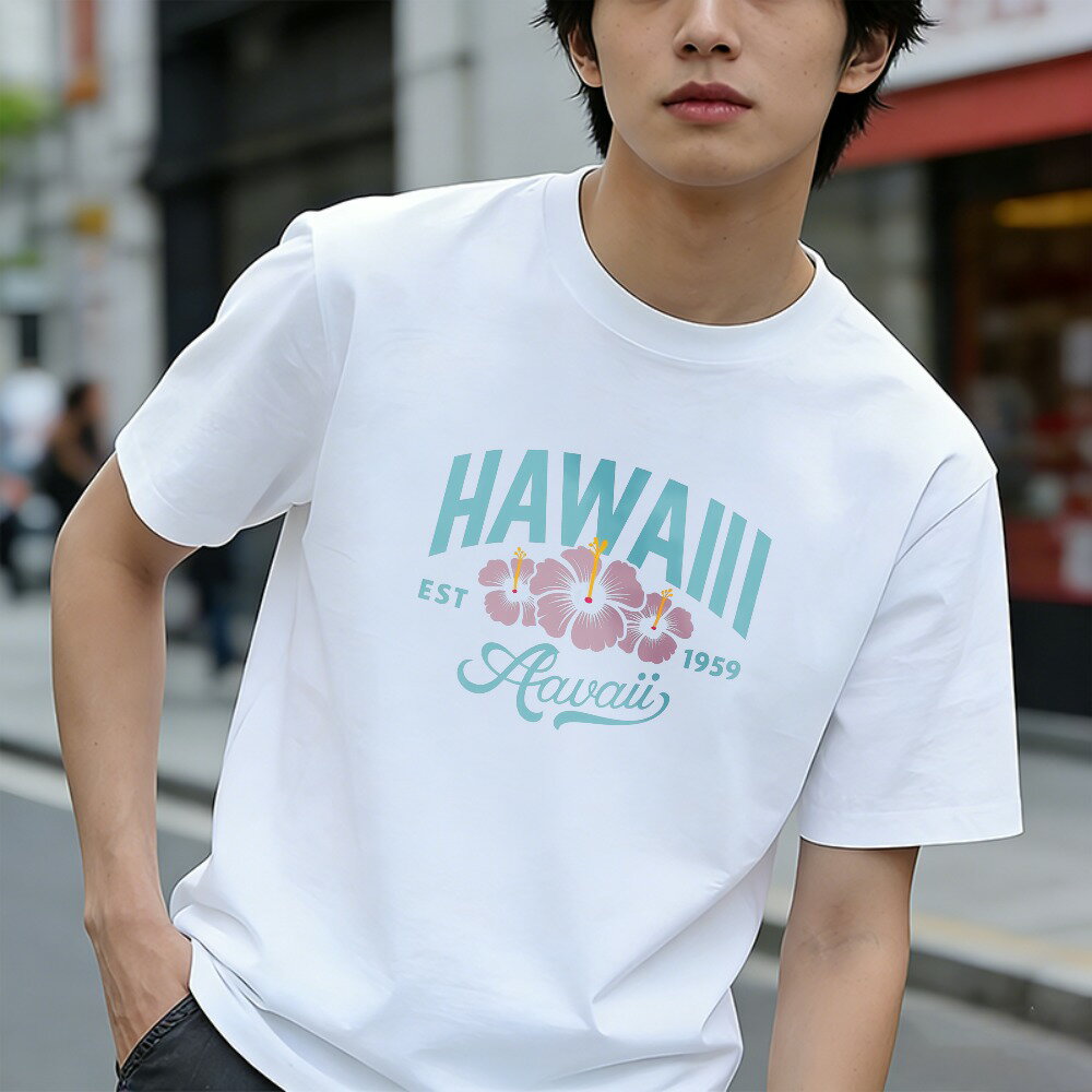 樂天商城 - Tシャツ メンズ 半袖 100％コットン ハワイ 花柄 グラフィックプリント おもしろいTシャツ カジュアルTシャツ ティーシャツ 春 夏 男子 中学生 通気性 速乾 吸汗発散 丸首 アウトドア ストレッチ ギフト プレゼント