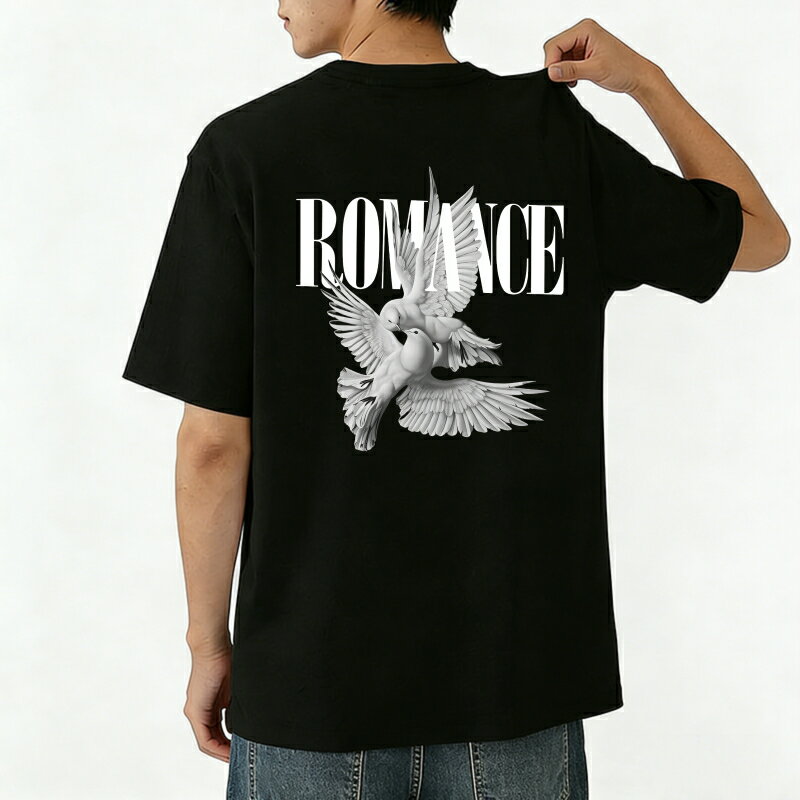 Rakuten - Tシャツ メンズ 半袖 バックプリントtシャツ 100％コットン 平和の象徴 ロマンスの鳥が一緒に飛んでいるアート カジュアルTシャツ グラフィックプリント ティーシャツ 綿 春 夏 男子 中学生 通気性 速乾 吸汗発散 丸首 ストレッチ ギフト プレゼント