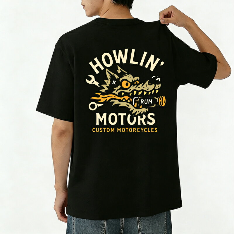 樂天商城 - Tシャツ メンズ 半袖 バックプリントtシャツ 100％コットン ハウリン・ドラゴン・モーターサイクル カスタムデザイン カジュアルTシャツ グラフィックプリント ティーシャツ 綿 春 夏 男子 中学生 通気性 速乾 吸汗発散 丸首 ストレッチ ギフト プレゼント