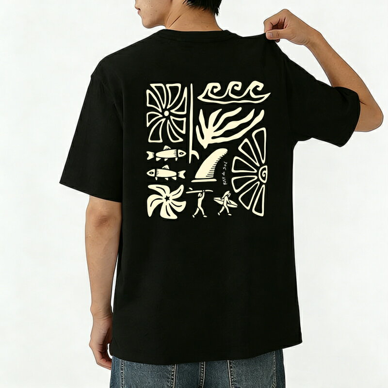Rakuten - Tシャツ メンズ 半袖 バックプリントtシャツ 100％コットン 熱帯魚のヤシの葉柄 グラフィックプリント ティーシャツ 綿 春 夏 男子 中学生 通気性 速乾 吸汗発散 丸首 ストレッチ ギフト プレゼント