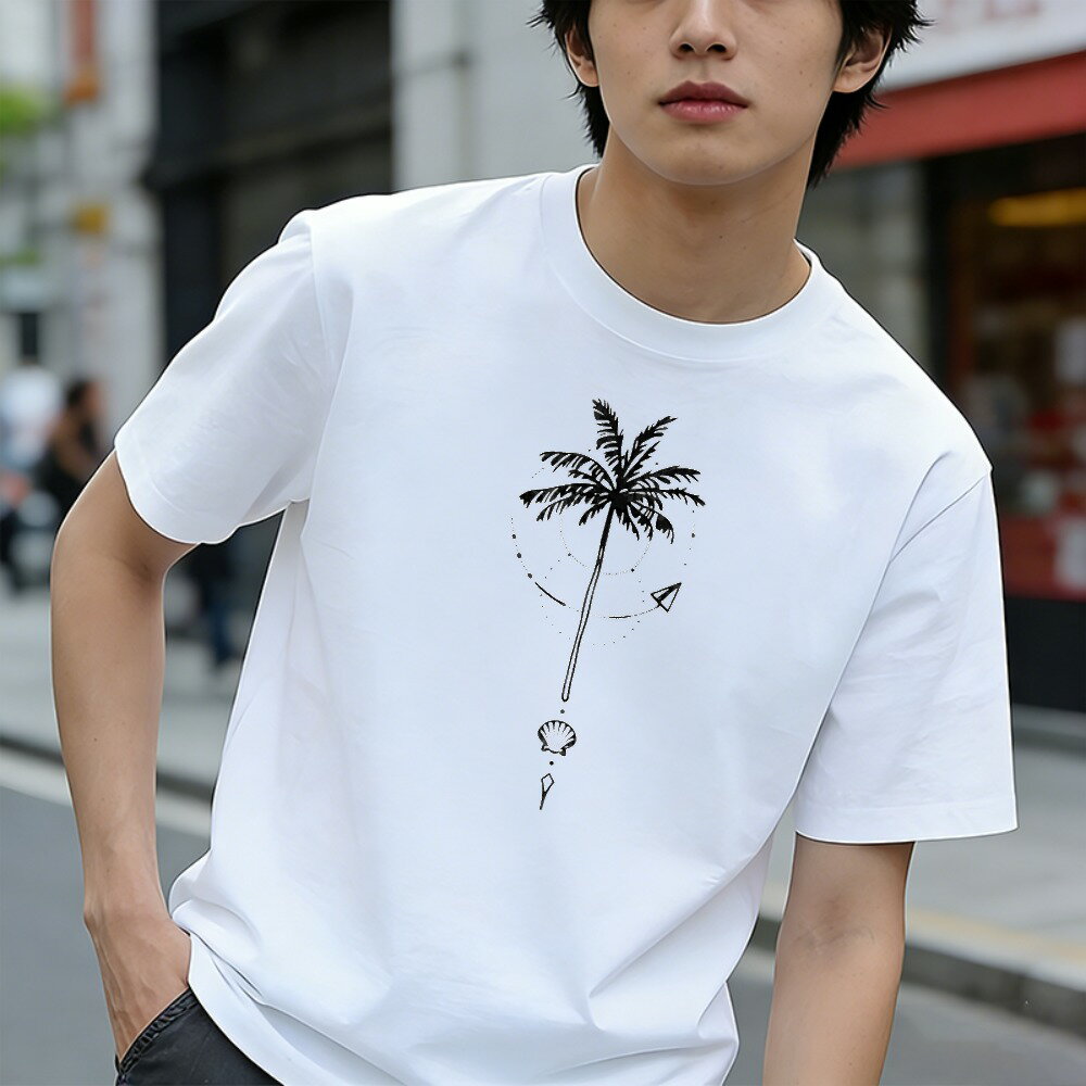 樂天商城 - Tシャツ メンズ 半袖 100％コットン ヤシの木 コンパス カラボウシガイ ダガー グラフィックプリント おもしろいTシャツ カジュアルTシャツ ティーシャツ 春 夏 男子 中学生 通気性 速乾 吸汗発散 丸首 アウトドア ストレッチ ギフト プレゼント