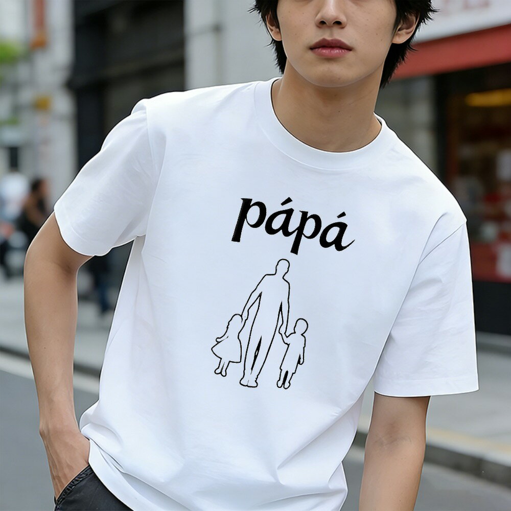 Rakuten - Tシャツ メンズ 半袖 100％コットン 父の日 パパファミリーシルエットデザインプリント グラフィックプリント おもしろいTシャツ カジュアルTシャツ ティーシャツ 春 夏 男子 中学生 通気性 速乾 吸汗発散 丸首 アウトドア ストレッチ ギフト プレゼント