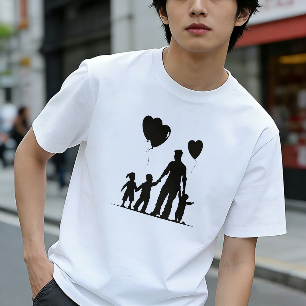 樂天商城 - Tシャツ メンズ 半袖 100％コットン 父の日 家族のシルエット ハート風船 散歩 グラフィックプリント おもしろいTシャツ カジュアルTシャツ ティーシャツ 春 夏 男子 中学生 通気性 速乾 吸汗発散 丸首 アウトドア ストレッチ ギフト プレゼント