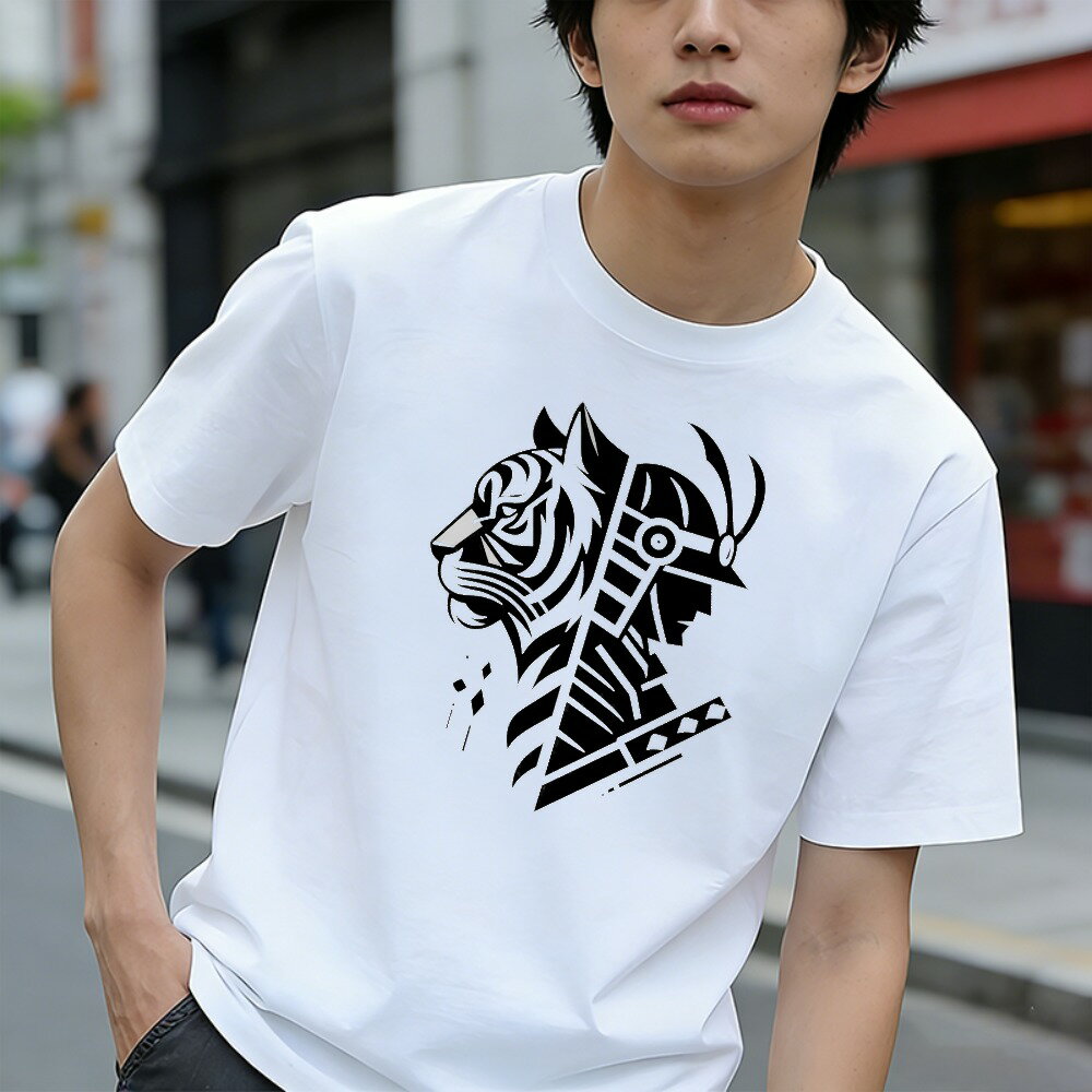 樂天商城 - Tシャツ メンズ 半袖 100％コットン トラ&侍 虎戦士ヘルメット剣デザイン グラフィックプリント おもしろいTシャツ カジュアルTシャツ ティーシャツ 春 夏 男子 中学生 通気性 速乾 吸汗発散 丸首 アウトドア ストレッチ ギフト プレゼント