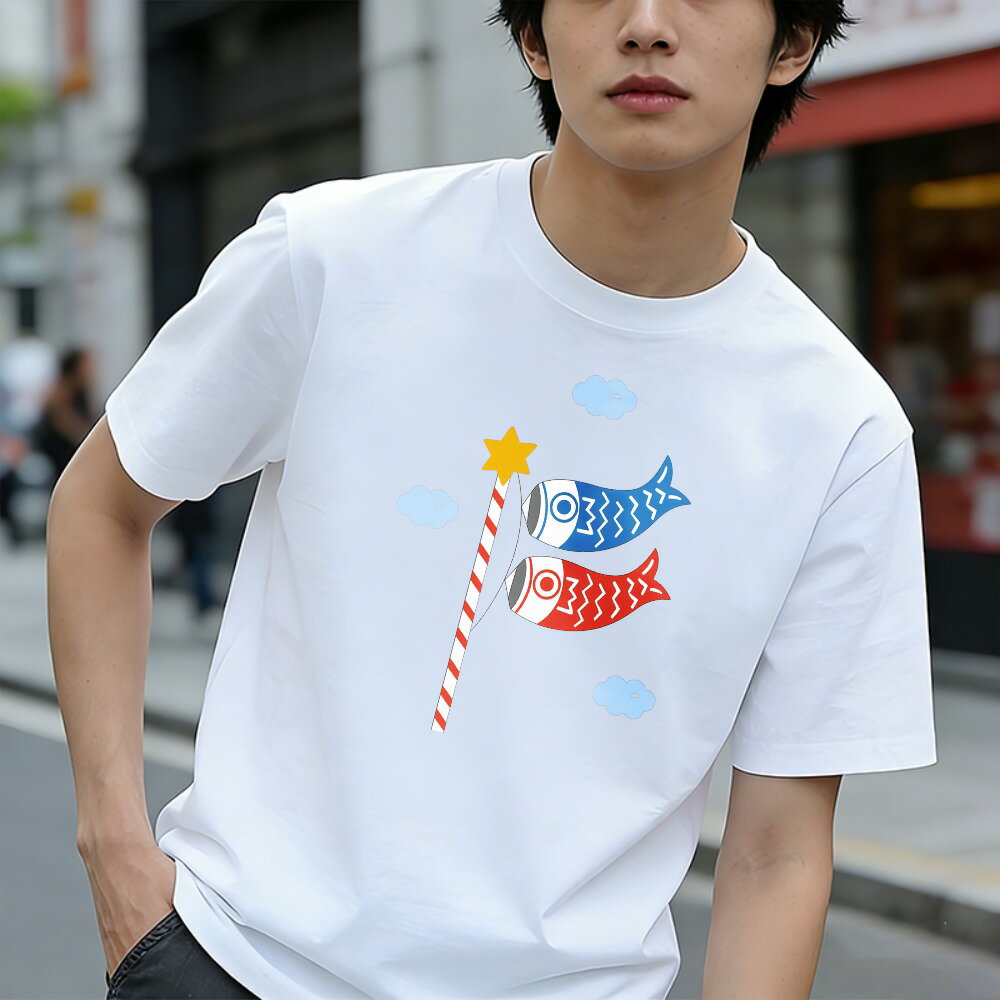 樂天商城 - Tシャツ メンズ 半袖 100％コットン 鯉のぼりポールデザイン グラフィックプリント おもしろいTシャツ カジュアルTシャツ ティーシャツ 春 夏 男子 中学生 通気性 速乾 吸汗発散 丸首 アウトドア ストレッチ ギフト プレゼント