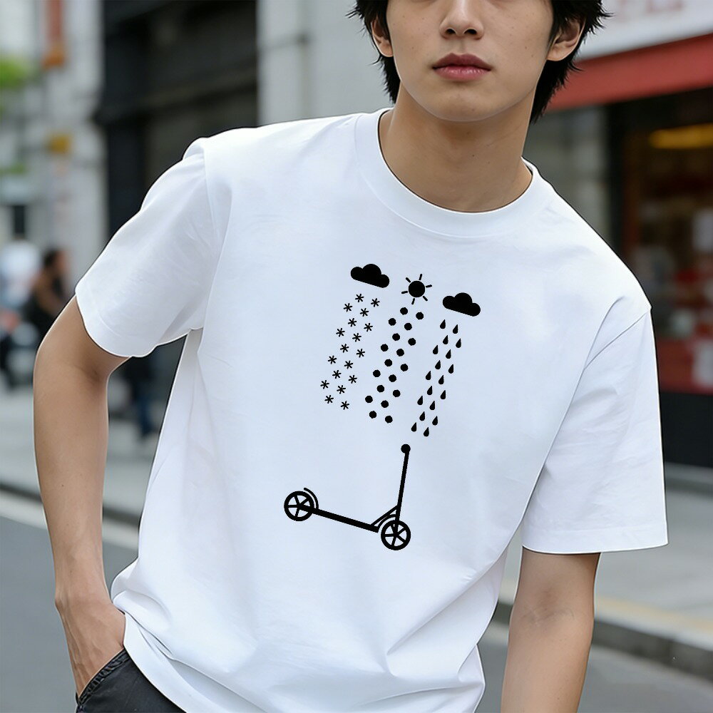 Rakuten - Tシャツ メンズ 半袖 100％コットン 雲 太陽 雨 ジャイロ パターン グラフィックプリント おもしろいTシャツ カジュアルTシャツ ティーシャツ 春 夏 男子 中学生 通気性 速乾 吸汗発散 丸首 アウトドア ストレッチ ギフト プレゼント