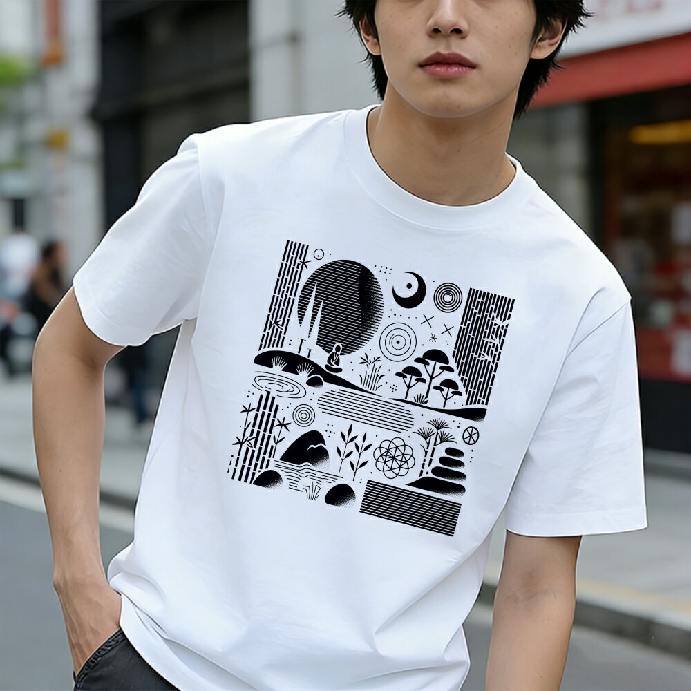Rakuten - Tシャツ メンズ 半袖 100％コットン 抽象的な自然風景デザインパターン グラフィックプリント おもしろいTシャツ カジュアルTシャツ ティーシャツ 春 夏 男子 中学生 通気性 速乾 吸汗発散 丸首 アウトドア ストレッチ ギフト プレゼント