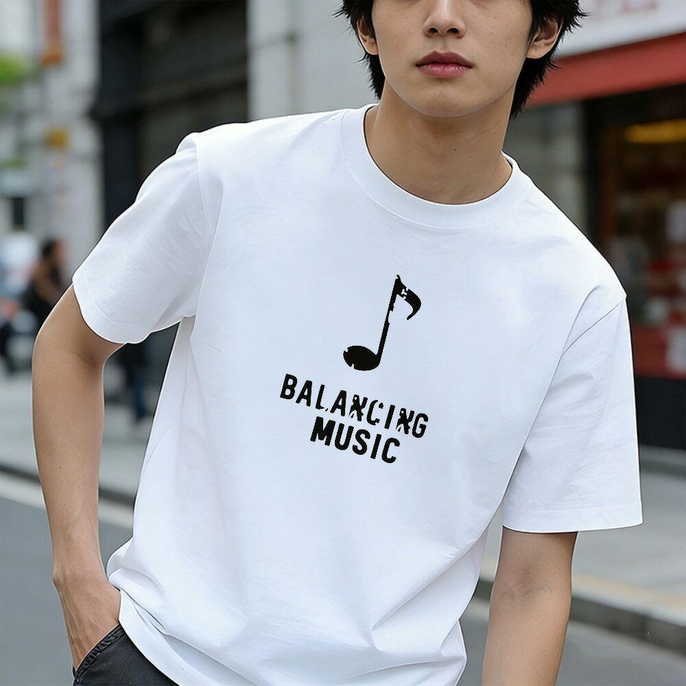 Rakuten - Tシャツ メンズ 半袖 100％コットン 音楽の音符デザインのバランス グラフィックプリント おもしろいTシャツ カジュアルTシャツ ティーシャツ 春 夏 男子 中学生 通気性 速乾 吸汗発散 丸首 アウトドア ストレッチ ギフト プレゼント