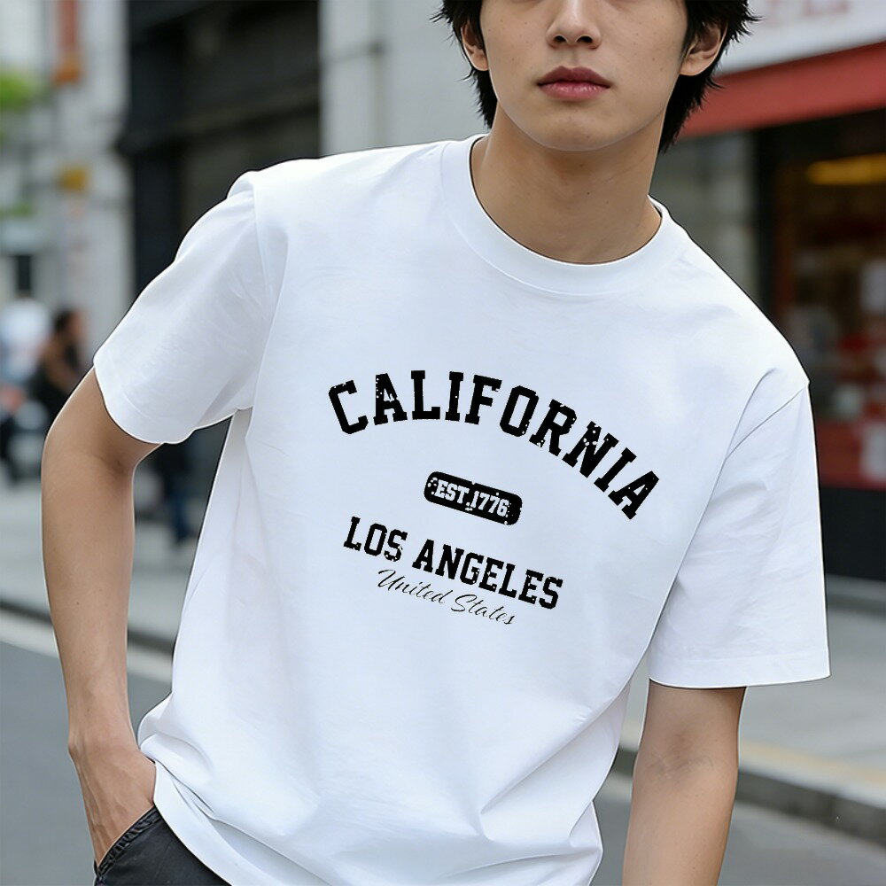Rakuten - Tシャツ メンズ 半袖 100％コットン カリフォルニア 1776年設立 ロサンゼルス アメリカ合衆国 グラフィックプリント おもしろいTシャツ カジュアルTシャツ ティーシャツ 春 夏 男子 中学生 通気性 速乾 吸汗発散 丸首 アウトドア ストレッチ ギフト プレゼント