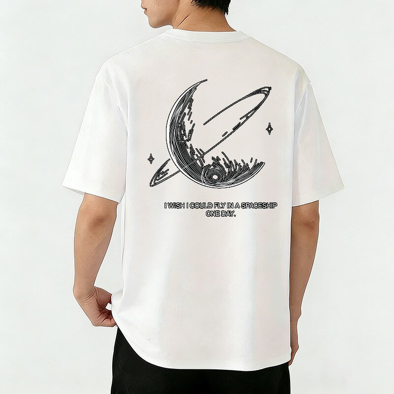 樂天商城 - Tシャツ メンズ 半袖 バックプリントtシャツ 三日月とリングと星 月柄 グラフィックプリント ティーシャツ 綿 春 夏 男子 中学生 通気性 速乾 吸汗発散 丸首 ストレッチ ギフト プレゼント