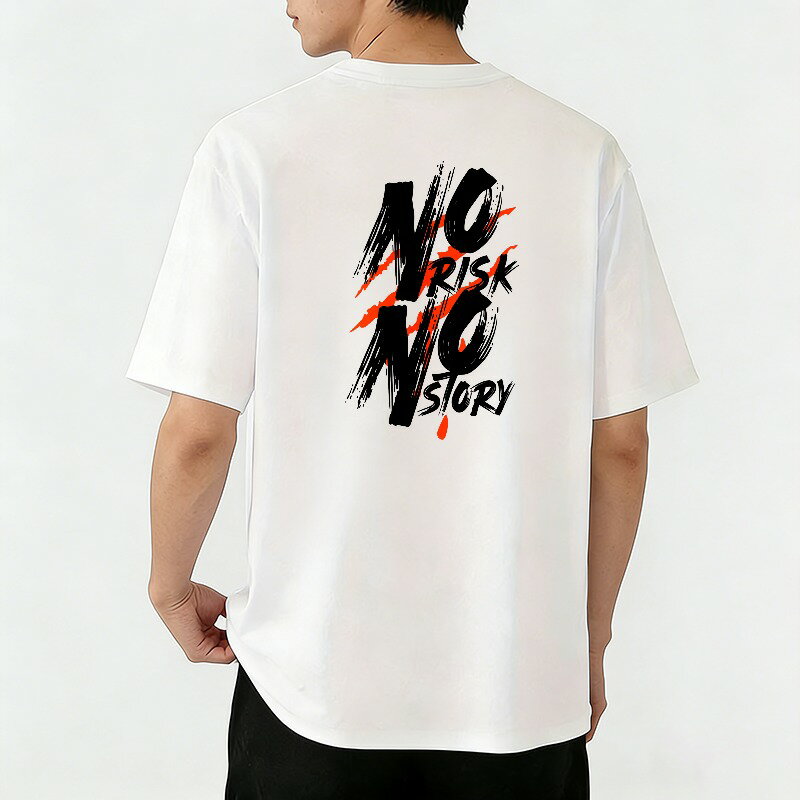 樂天商城 - Tシャツ メンズ 半袖 バックプリントtシャツ リスクなしでは物語もなし グラフィックプリント ティーシャツ 綿 春 夏 男子 中学生 通気性 速乾 吸汗発散 丸首 ストレッチ ギフト プレゼント
