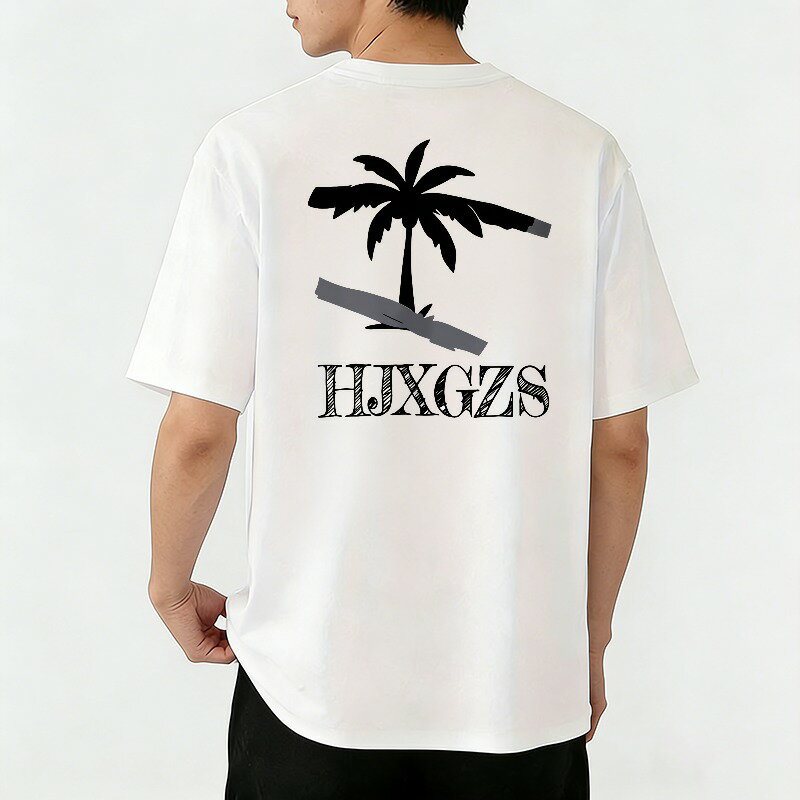Rakuten - Tシャツ メンズ 半袖 バックプリントtシャツ ヤシの木と文字のパターン グラフィックプリント ティーシャツ 綿 春 夏 男子 中学生 通気性 速乾 吸汗発散 丸首 ストレッチ ギフト プレゼント