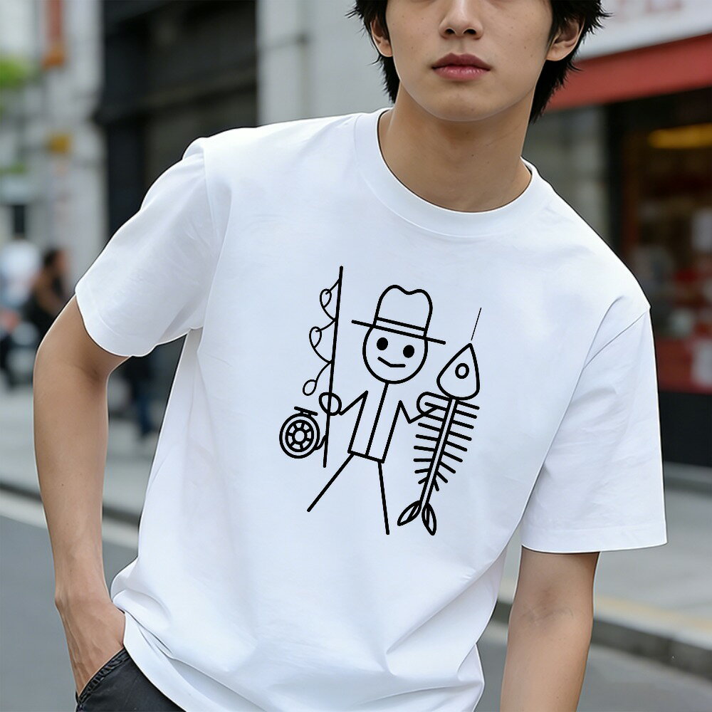 樂天商城 - Tシャツ メンズ 半袖 100％コットン 釣り人 帽子 ロッド 魚 魚柄 グラフィックプリント おもしろいTシャツ カジュアルTシャツ ティーシャツ 春 夏 男子 中学生 通気性 速乾 吸汗発散 丸首 アウトドア ストレッチ ギフト プレゼント