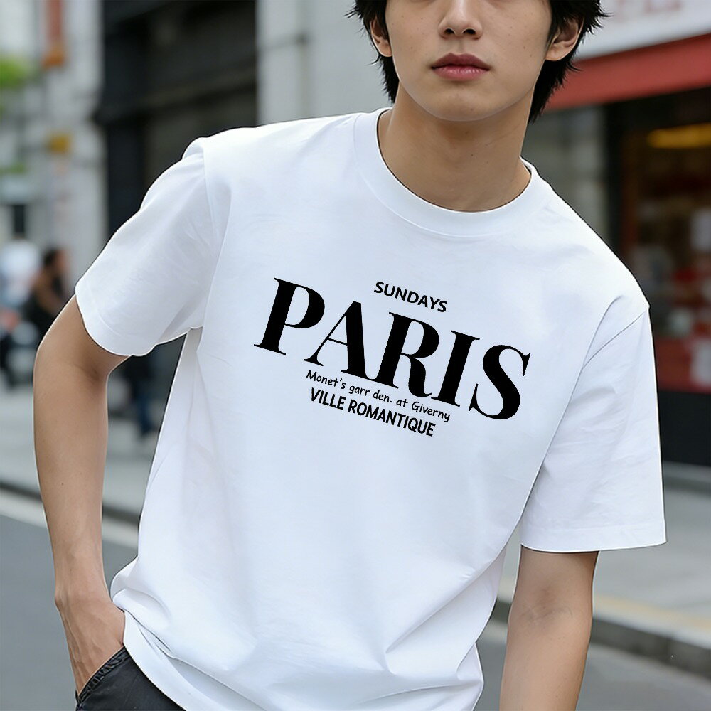 Rakuten - Tシャツ メンズ 半袖 100％コットン日曜日パリモネの庭ジヴェルニーロマンチックな街 グラフィックプリント おもしろいTシャツ カジュアルTシャツ ティーシャツ 春 夏 男子 中学生 通気性 速乾 吸汗発散 丸首 アウトドア ストレッチ ギフト プレゼント
