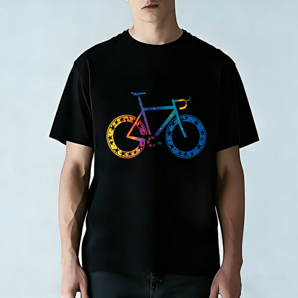 樂天商城 - Tシャツ メンズ 半袖 100％コットン 色とりどりの自転車と星のパターン 自転車柄 グラフィックプリント おもしろいTシャツ カジュアルTシャツ ティーシャツ 春 夏 男子 中学生 通気性 速乾 吸汗発散 丸首 アウトドア ストレッチ ギフト プレゼント