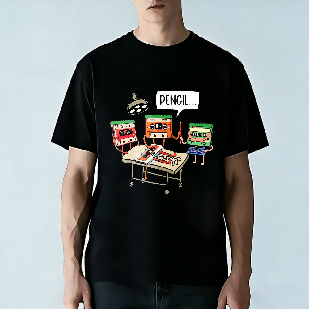 樂天商城 - Tシャツ メンズ 半袖 100％コットン カセットテープのキャラクター ペンシル画 グラフィックプリント おもしろいTシャツ カジュアルTシャツ ティーシャツ 春 夏 男子 中学生 通気性 速乾 吸汗発散 丸首 アウトドア ストレッチ ギフト プレゼント