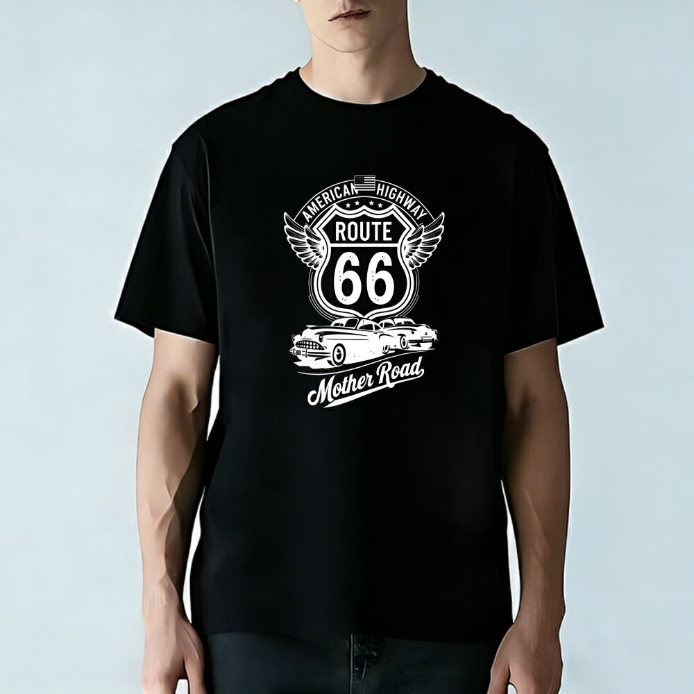 Rakuten - Tシャツ メンズ 半袖 100％コットン アメリカン ハイウェイルート66マザーロード グラフィックプリント おもしろいTシャツ カジュアルTシャツ ティーシャツ 春 夏 男子 中学生 通気性 速乾 吸汗発散 丸首 アウトドア ストレッチ ギフト プレゼント