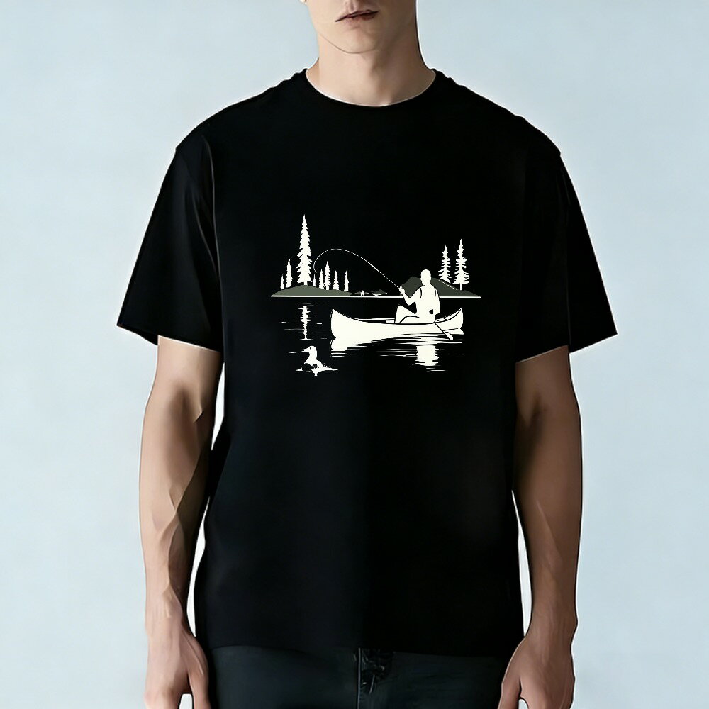 樂天商城 - Tシャツ メンズ 半袖 100％コットン 釣り カヌー 松の木 鴨 水 グラフィックプリント おもしろいTシャツ カジュアルTシャツ ティーシャツ 春 夏 男子 中学生 通気性 速乾 吸汗発散 丸首 アウトドア ストレッチ ギフト プレゼント