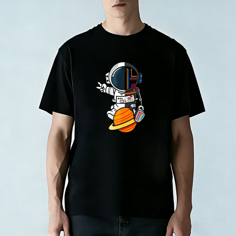 樂天商城 - Tシャツ メンズ 半袖 100％コットン 宇宙飛行士の柄 宇宙飛行士が惑星の近くを浮遊している グラフィックプリント おもしろいTシャツ カジュアルTシャツ ティーシャツ 春 夏 男子 中学生 通気性 速乾 吸汗発散 丸首 アウトドア ストレッチ ギフト プレゼント
