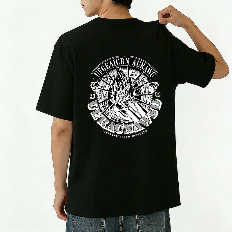 Rakuten - Tシャツ メンズ 半袖 バックプリントtシャツ 100%コットン ユフェイアシブン アウラウゥ クラグナウス インバーシュルプトキ ルツクス グラフィックプリント プリントTシャツ ティーシャツ 綿 春 夏 男子 中学生 通気性 速乾 吸汗発散 丸首 ストレッチ ギフト プレゼント