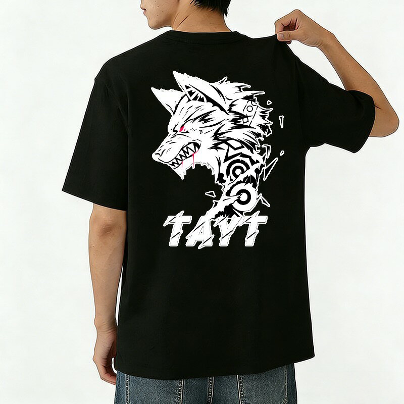 樂天商城 - Tシャツ メンズ 半袖 バックプリントtシャツ 100%コットン 狼族デザインアートパターン グラフィックプリント プリントTシャツ ティーシャツ 綿 春 夏 男子 中学生 通気性 速乾 吸汗発散 丸首 ストレッチ ギフト プレゼント