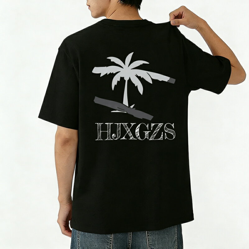 Rakuten - Tシャツ メンズ 半袖 バックプリントtシャツ 100%コットン ヤシの木とテキストデザイン グラフィックプリント プリントTシャツ ティーシャツ 綿 春 夏 男子 中学生 通気性 速乾 吸汗発散 丸首 ストレッチ ギフト プレゼント
