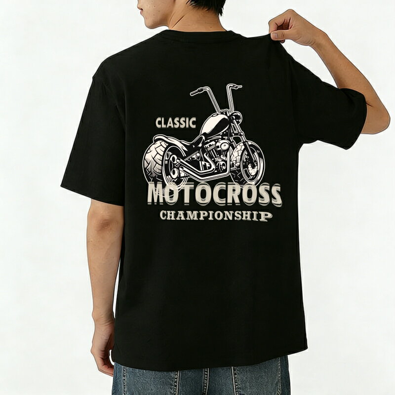 Rakuten - Tシャツ メンズ 半袖 バックプリントtシャツ 100%コットン バイク柄 グラフィックプリント プリントTシャツ ティーシャツ 綿 春 夏 男子 中学生 通気性 速乾 吸汗発散 丸首 ストレッチ ギフト プレゼント