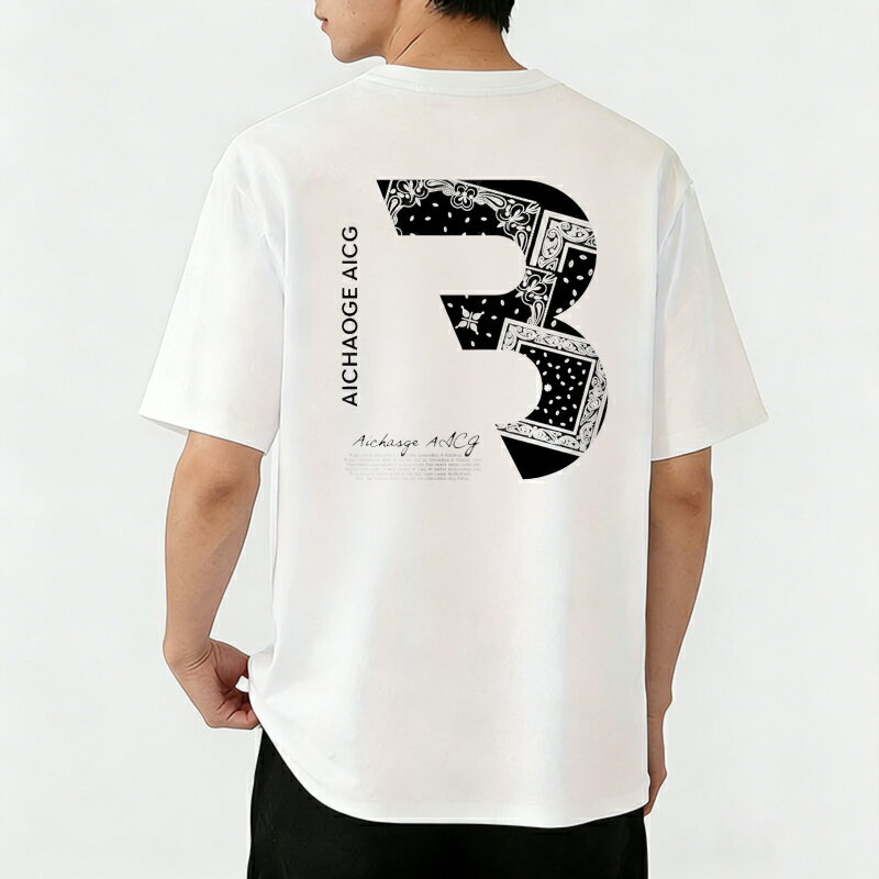 樂天商城 - Tシャツ メンズ 半袖 バックプリントtシャツ 100%コットン ナンバースリーのバンダナ柄デザイン グラフィックプリント プリントTシャツ ティーシャツ 綿 春 夏 男子 中学生 通気性 速乾 吸汗発散 丸首 ストレッチ ギフト プレゼント