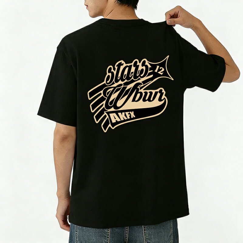 樂天商城 - Tシャツ メンズ 半袖 バックプリントtシャツ 100%コットン スター12 Wbur Akfx グラフィックプリント プリントTシャツ ティーシャツ 綿 春 夏 男子 中学生 通気性 速乾 吸汗発散 丸首 ストレッチ ギフト プレゼント