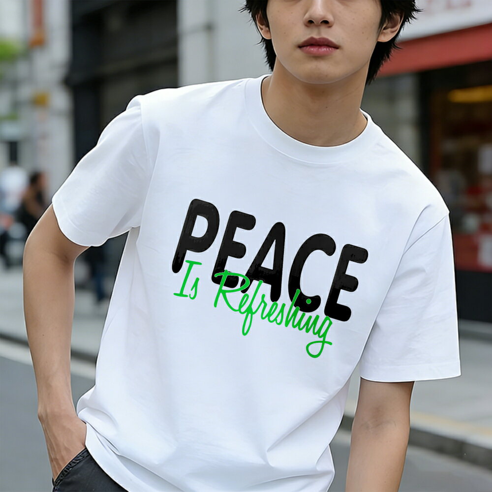 樂天商城 - Tシャツ メンズ 半袖 100％コットン 反戦Tシャツ 戦争反対 和平シンボル 平和は爽やかだ グラフィックプリント おもしろいTシャツ カジュアルTシャツ ティーシャツ 春 夏 男子 中学生 通気性 速乾 吸汗発散 丸首 アウトドア ストレッチ ギフト プレゼント