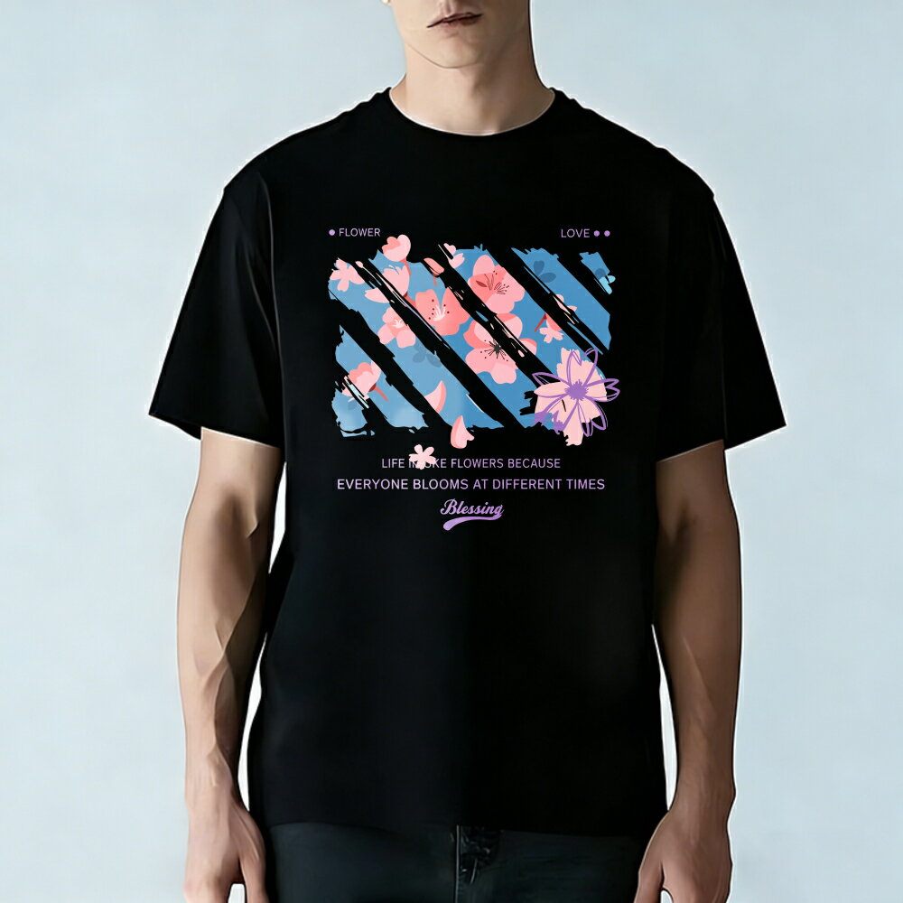 Rakuten - Tシャツ メンズ 半袖 100％コットン 斜線入りのフラワーパターン グラフィックプリント おもしろいTシャツ カジュアルTシャツ ティーシャツ 春 夏 男子 中学生 通気性 速乾 吸汗発散 丸首 アウトドア ストレッチ ギフト プレゼント