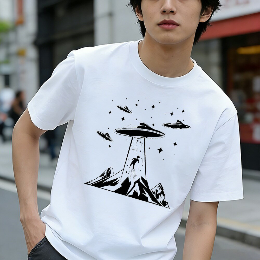 樂天商城 - Tシャツ メンズ 半袖 100％コットン おもしろTシャツ UFO&誘拐 グラフィックプリント おもしろいTシャツ カジュアルTシャツ ティーシャツ 春 夏 男子 中学生 通気性 速乾 吸汗発散 丸首 アウトドア ストレッチ ギフト プレゼント