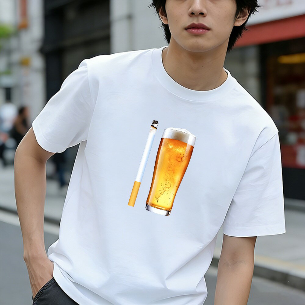 樂天商城 - Tシャツ メンズ 半袖 100％コットン おもしろTシャツ タバコとビールグラス グラフィックプリント おもしろいTシャツ カジュアルTシャツ ティーシャツ 春 夏 男子 中学生 通気性 速乾 吸汗発散 丸首 アウトドア ストレッチ ギフト プレゼント