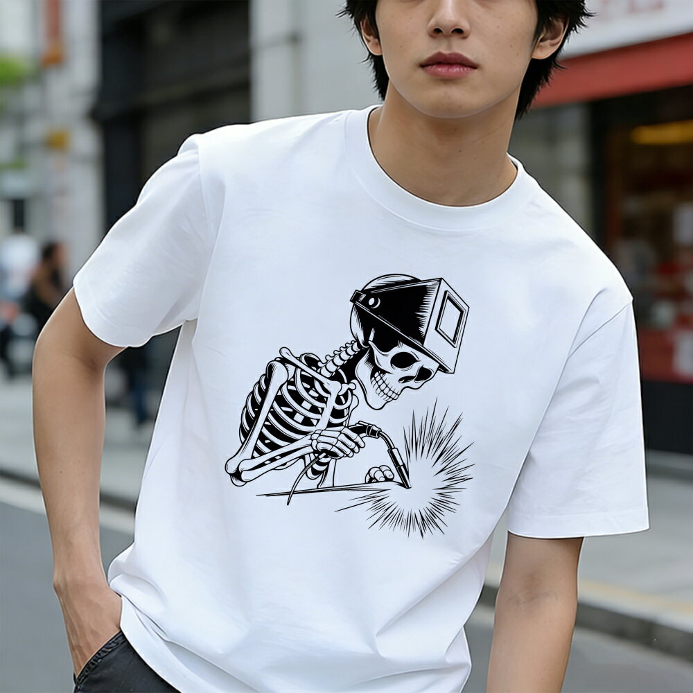 Rakuten - Tシャツ メンズ 半袖 100％コットン ヘルメットをつけての骨格溶接 グラフィックプリント おもしろいTシャツ カジュアルTシャツ ティーシャツ 春 夏 男子 中学生 通気性 速乾 吸汗発散 丸首 アウトドア ストレッチ ギフト プレゼント