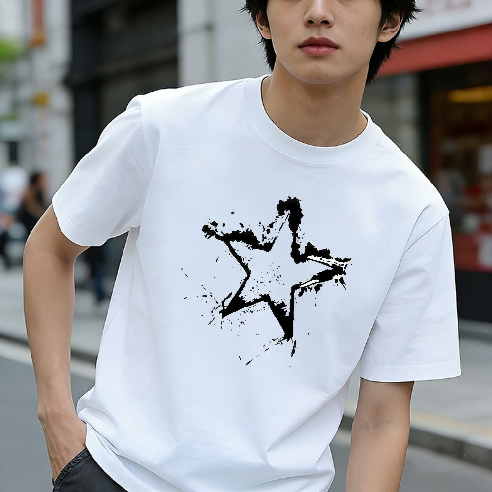 Rakuten - Tシャツ メンズ 半袖 100％コットン スター スプラッシュ デザイン グラフィックプリント おもしろいTシャツ カジュアルTシャツ ティーシャツ 春 夏 男子 中学生 通気性 速乾 吸汗発散 丸首 アウトドア ストレッチ ギフト プレゼント