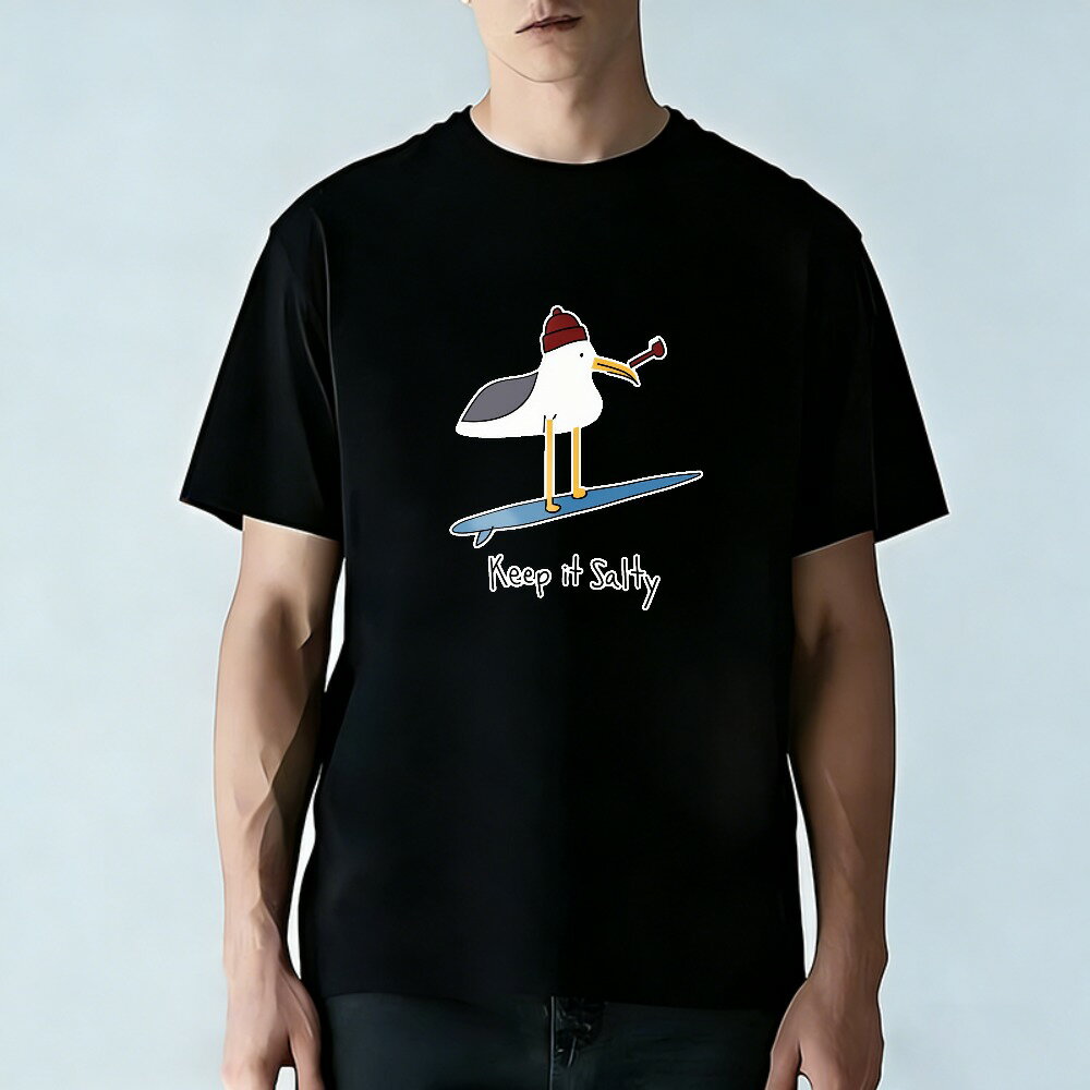 樂天商城 - Tシャツ メンズ 半袖 100％コットン 帽子とパイプを付けてサーフィンをするカモメ グラフィックプリント おもしろいTシャツ カジュアルTシャツ ティーシャツ 春 夏 男子 中学生 通気性 速乾 吸汗発散 丸首 アウトドア ストレッチ ギフト プレゼント