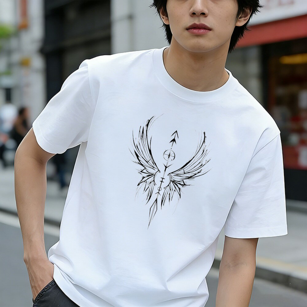 樂天商城 - Tシャツ メンズ 半袖 100％コットン 翼のあるシンボルと矢印と十字 グラフィックプリント おもしろいTシャツ カジュアルTシャツ ティーシャツ 春 夏 男子 中学生 通気性 速乾 吸汗発散 丸首 アウトドア ストレッチ ギフト プレゼント
