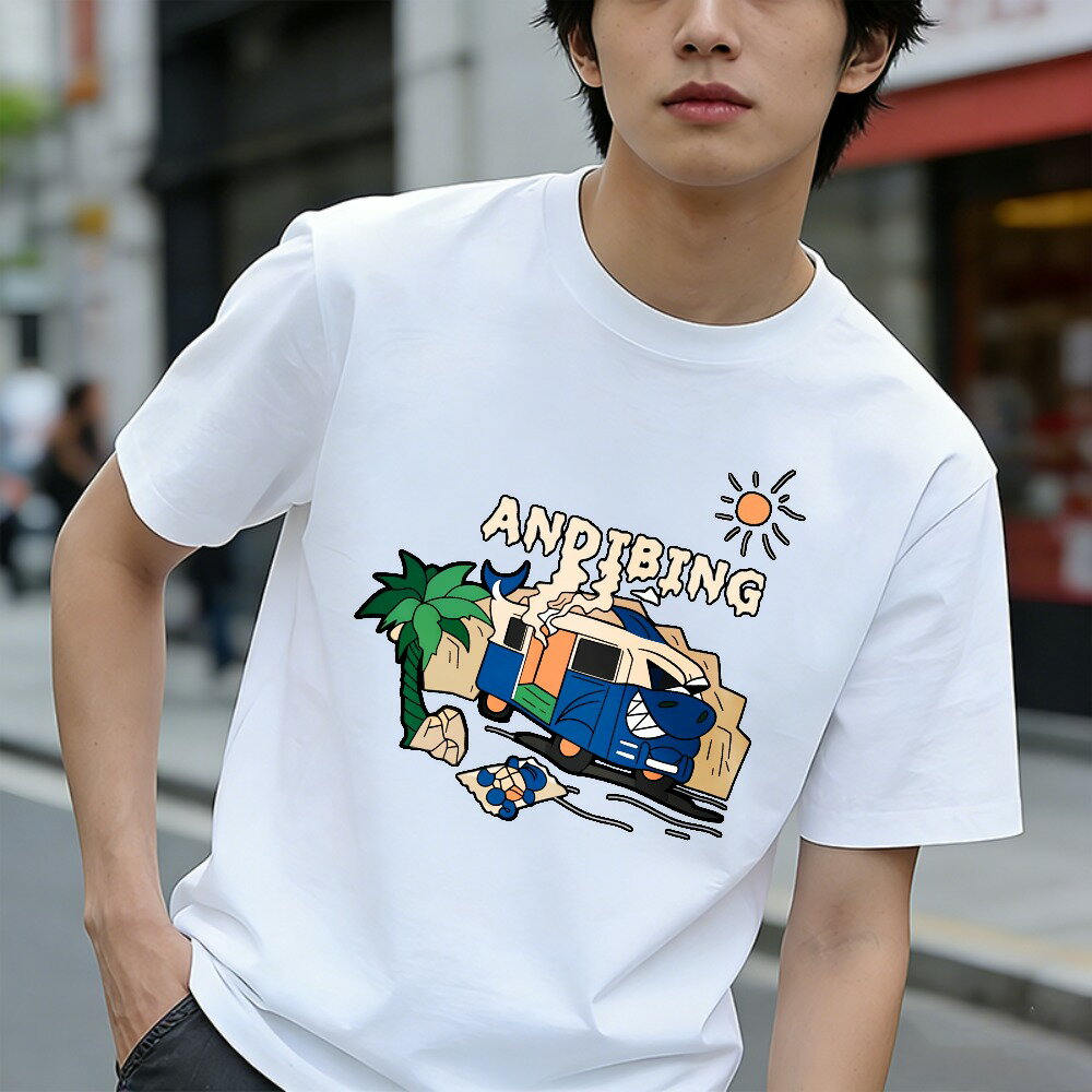 樂天商城 - Tシャツ メンズ 半袖 100％コットン サン ヴァン パームツリー サーフボード グラフィックプリント おもしろいTシャツ カジュアルTシャツ ティーシャツ 春 夏 男子 中学生 通気性 速乾 吸汗発散 丸首 アウトドア ストレッチ ギフト プレゼント
