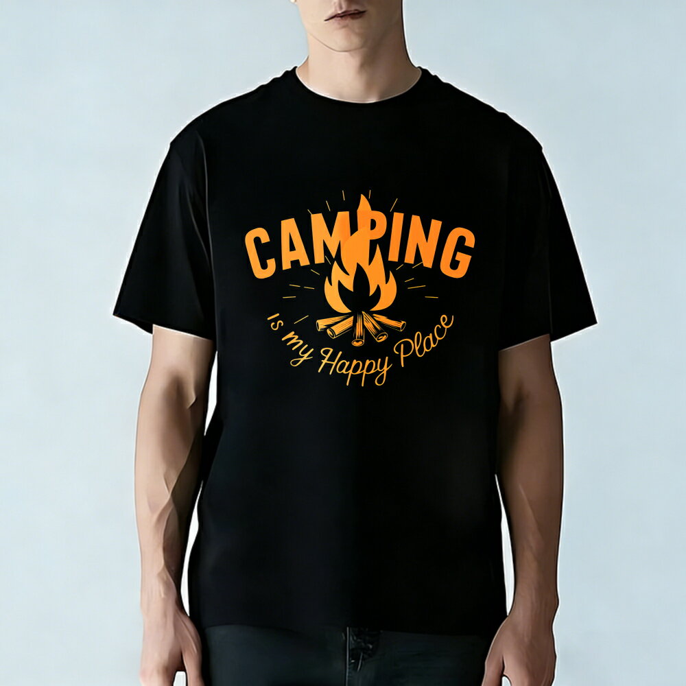 Rakuten - Tシャツ メンズ 半袖 100％コットン キャンプは私の幸せな場所 アメリカン グラフィックプリント おもしろいTシャツ カジュアルTシャツ ティーシャツ 春 夏 男子 中学生 通気性 速乾 吸汗発散 丸首 アウトドア ストレッチ ギフト プレゼント
