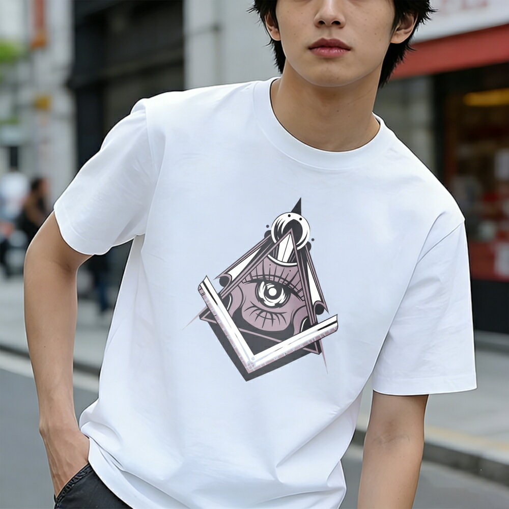 樂天商城 - Tシャツ メンズ 半袖 100％コットン 全視眼のシンボル アメリカン グラフィックプリント おもしろいTシャツ カジュアルTシャツ ティーシャツ 春 夏 男子 中学生 通気性 速乾 吸汗発散 丸首 アウトドア ストレッチ ギフト プレゼント
