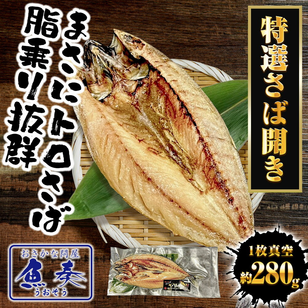 特選さば開き 1枚（約280g）1枚真空 笹の葉入りトロさば サバ開きさば サバ 鯖 一...