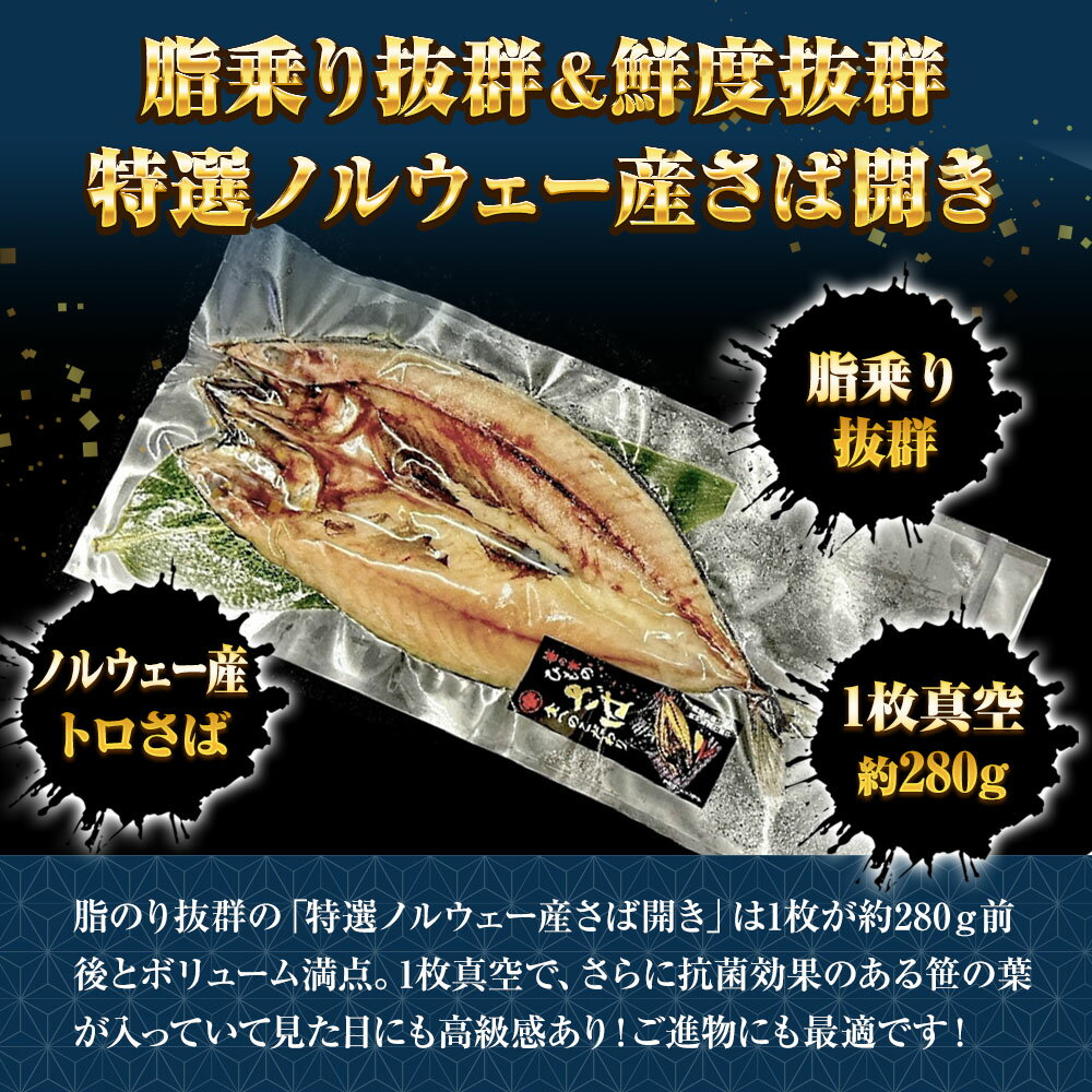 特選さば開き 1枚（約280g）1枚真空 笹の葉入りトロさば サバ開きさば サバ 鯖 一...