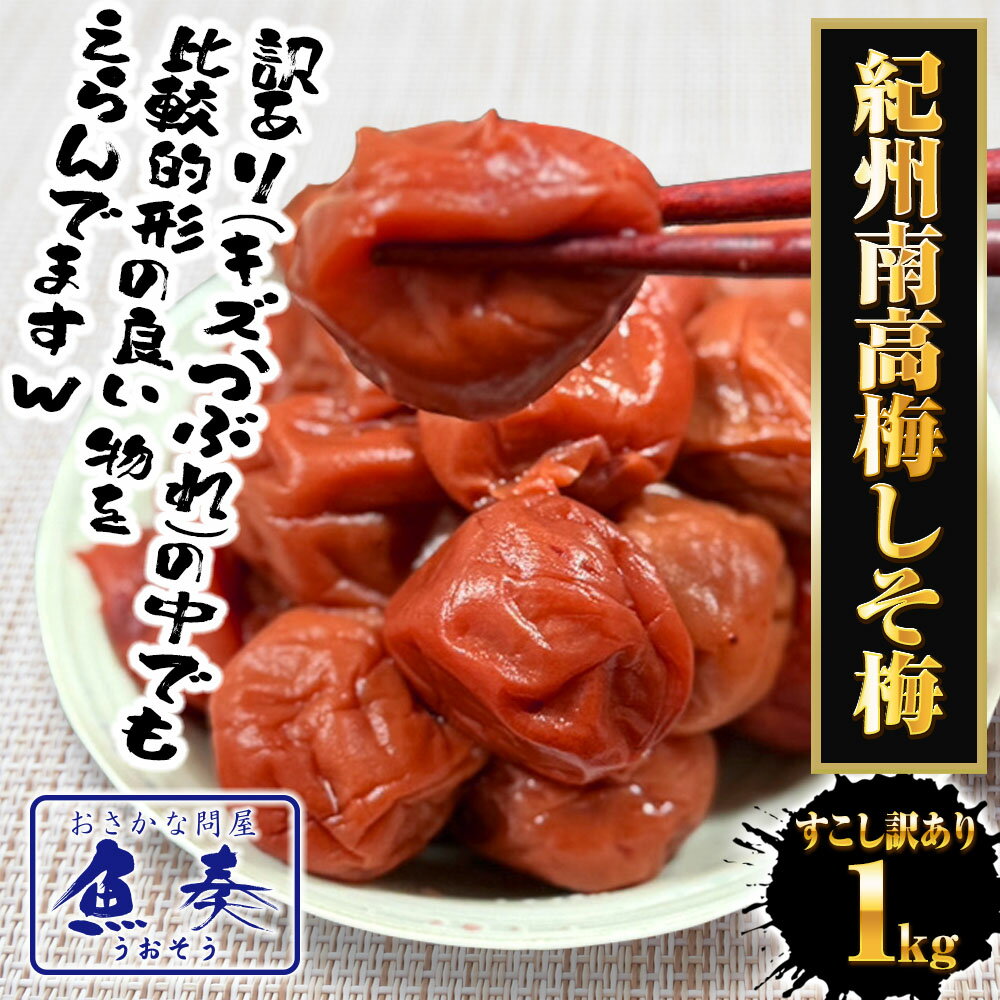 すこし訳あり 紀州南高梅 しそ梅 1kg 梅干し うめ ウメ 梅 徳用 大容量 南高梅 塩分10％ キズ つぶれ BBQ ギフト進物 プレゼント 内祝い 送料無料 【注意】北海道、沖縄は追加送料を997円加算し、ご請求いたします。 ギフト 2026 2