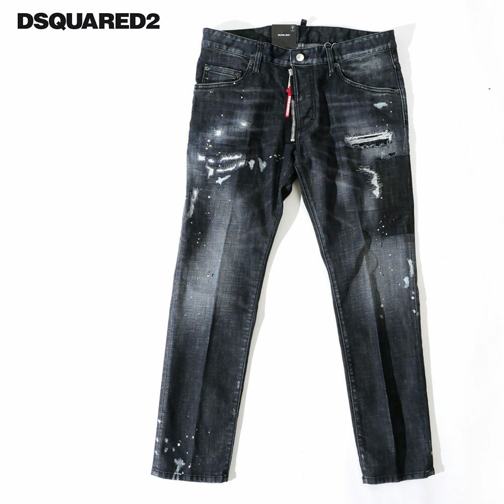 DSQUARED2 ディースクエアード メンズ Skater Jean スケーター スリム テーパード デニムパンツ ジーンズ ボタンフライ ストレッチ ブラック s74lb1451 2024SS 国内正規品