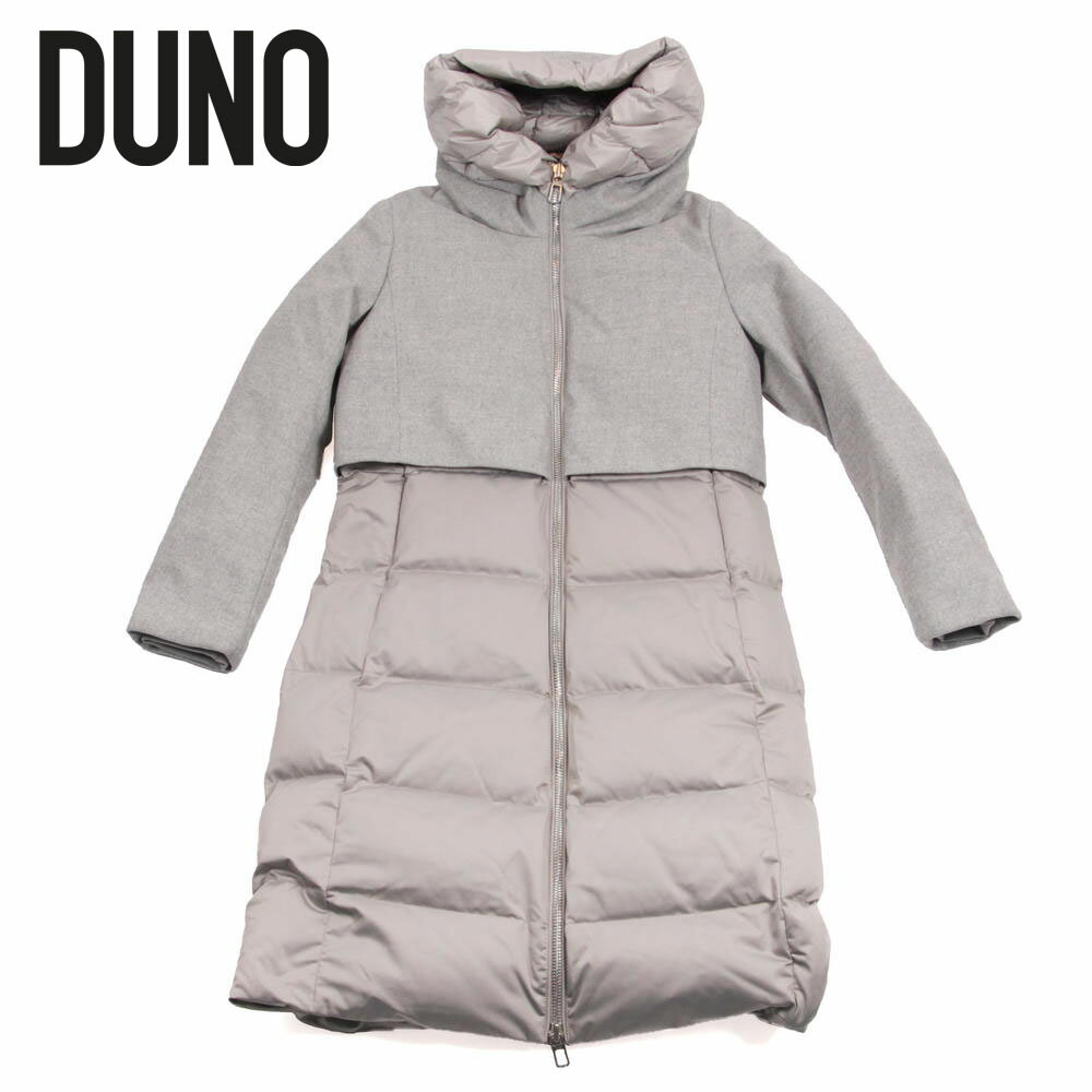 【30%OFFセール】DUNO デュノ ロング丈 ダウンコート 異素材コンビ ジップアップ 0259-CEC グレー 国内正規品 レディース