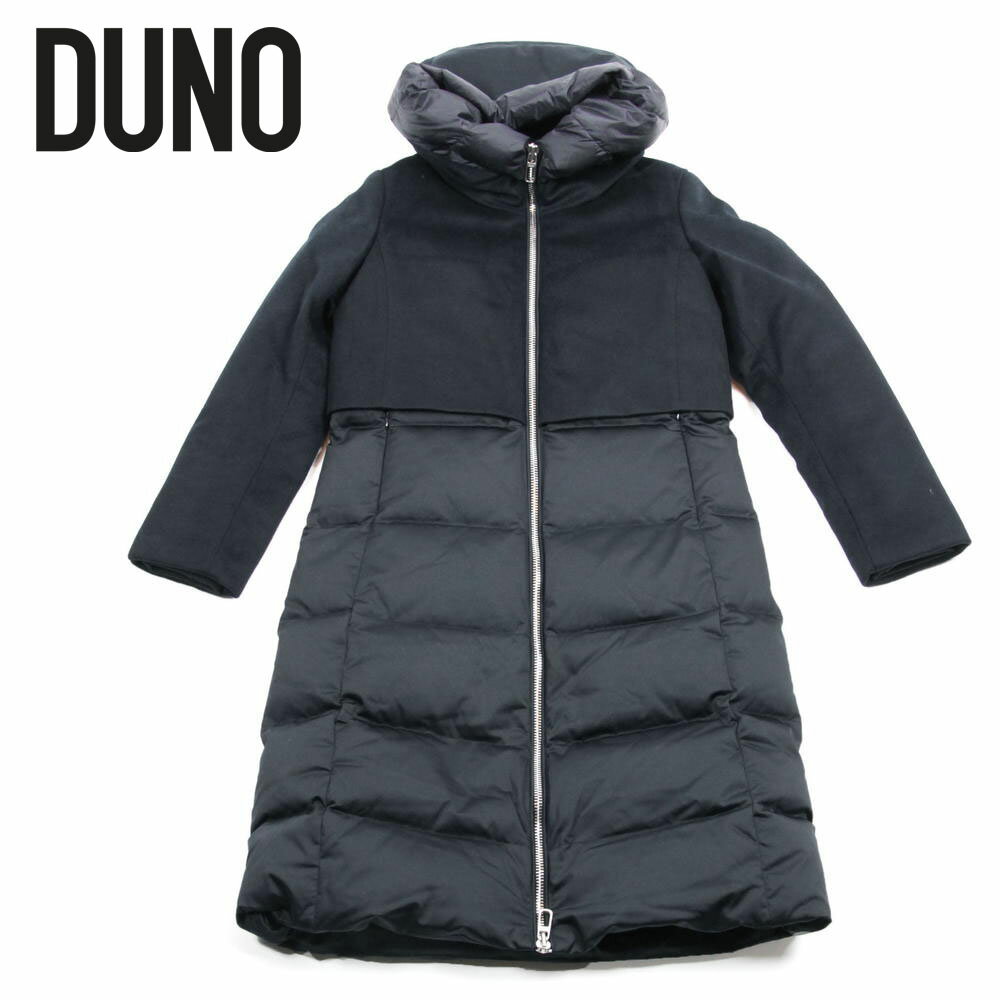 デュノ ダウン レディース 【30%OFFセール】DUNO デュノ ロング丈 ダウンコート 異素材コンビ ジップアップ 0259-CEC ネイビー 国内正規品 レディース