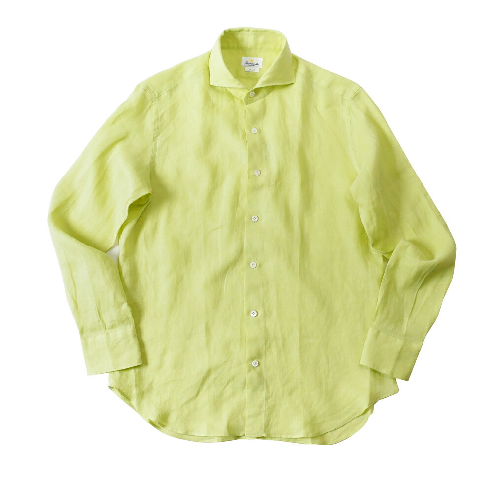 リネン 緑色 ボタン付き長袖シャツ リネンシャツ 麻 ジャンネット イタリア製 リネン 緑色 ボタン付き長袖シャツ リネンシャツ 麻 ジャン