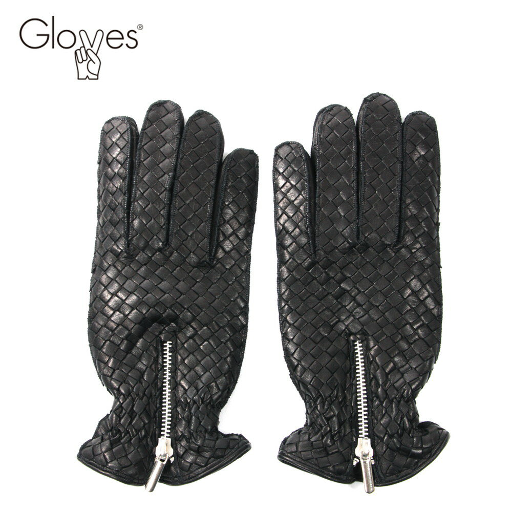 【10%OFFセール】Gloves グローブス メンズ レザー 本革 グローブ イントレチャート ジップ付き カシミア混 ライニング付き ca841 ブラック 国内正規品